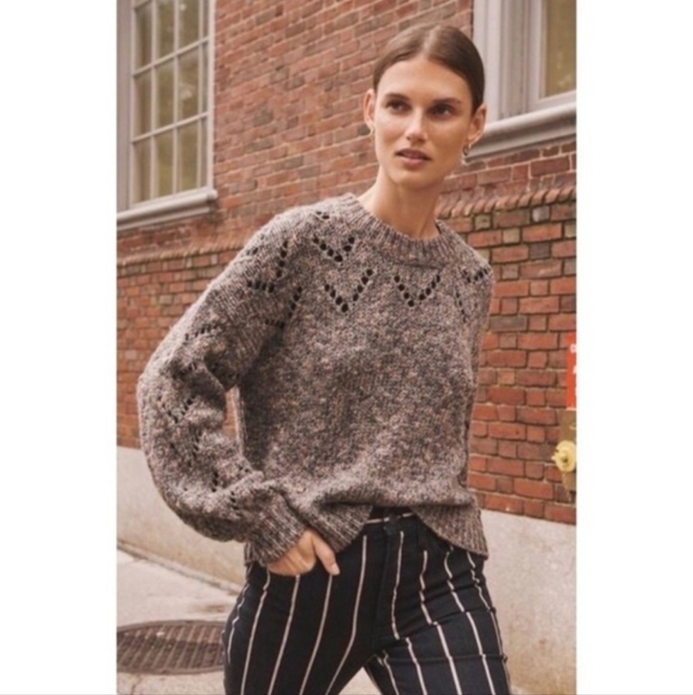 Madewell Pointelle Bubble Sleeve Wool Blend Knit Crewneck Sweater Marked Rock XL